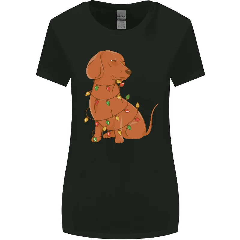 A Funny Christmas Tree Dachshund Womens Wider Cut T-Shirt Notch Collar Peter Pan Collar Cowl Neck