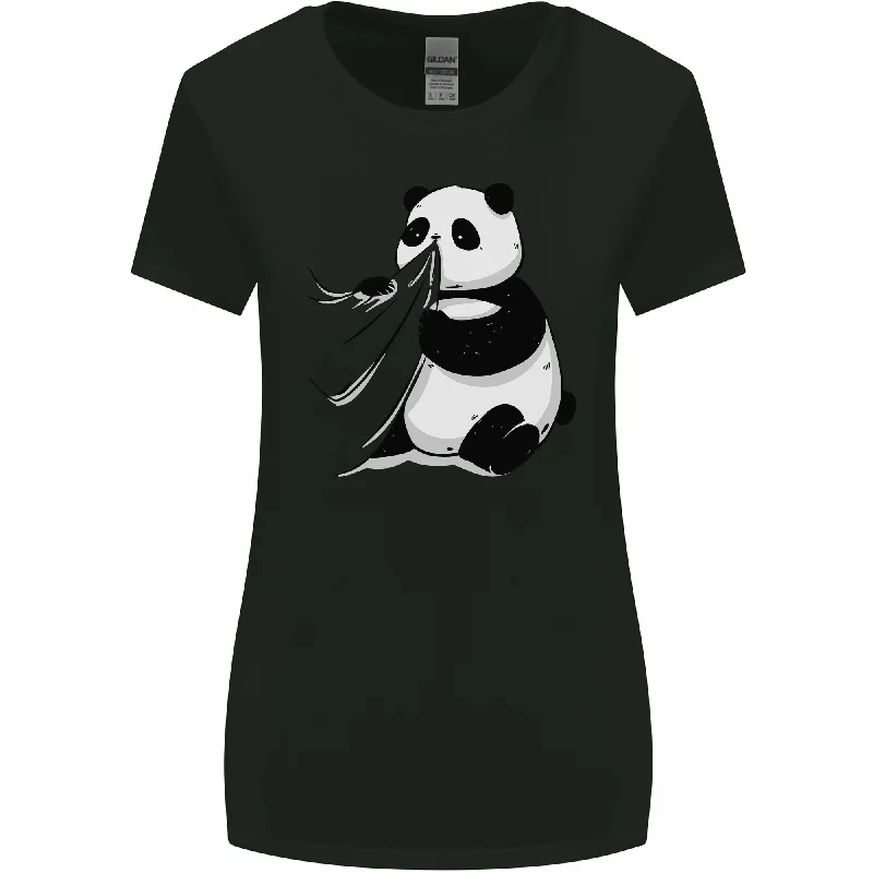 A Funny Panda Bear Womens Wider Cut T-Shirt V-Neck T-Shirt Long Sleeve Cotton