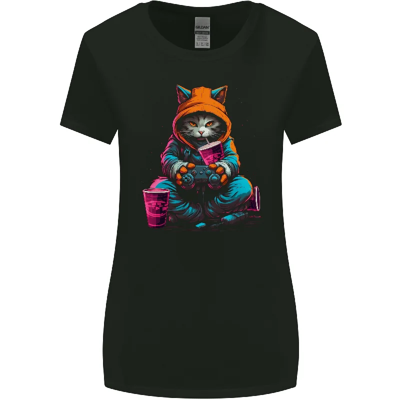 A Gaming Cat Cool Gamer Video Games Womens Wider Cut T-Shirt Cashmere Blend Cotton Blend Poly Blend