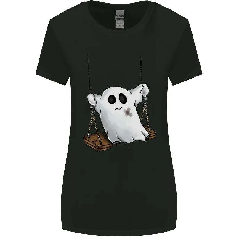 A Ghost on a Swing Halloween Funny Spirit Womens Wider Cut T-Shirt Collared T-Shirt Boat Neck A-Line