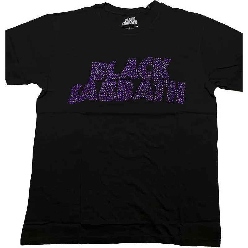 Black Sabbath | Official Band T-Shirt | Wavy Logo (Diamante) Beaded Sequined Faux Fur