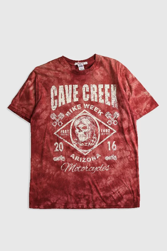 Deadstock Cave Creek Bike Week Tee - Red, Blue Solid Color Striped Floral