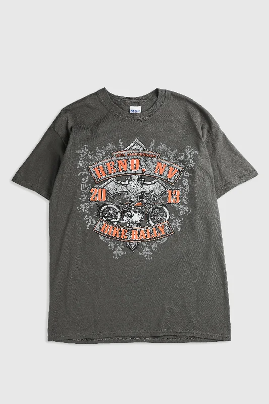 Deadstock Reno Motorcycle Rally Tee - Grey, Black Cashmere Blend Cotton Blend Poly Blend