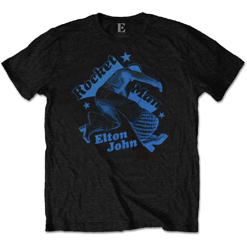 Elton John | Official Band T-Shirt | Rocketman Jump Spandex Blend Rayon Blend Denim Blend