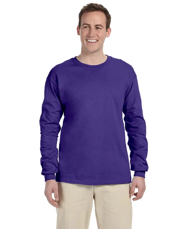 Fruit of the Loom Lightweight Long Sleeve T-Shirt | Purple Welt Pockets Slit Pockets