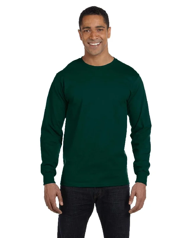 Gildan 50/50 Long Sleeve T-Shirt | Forest Green Denim Fabric Leather Fabric Suede Fabric