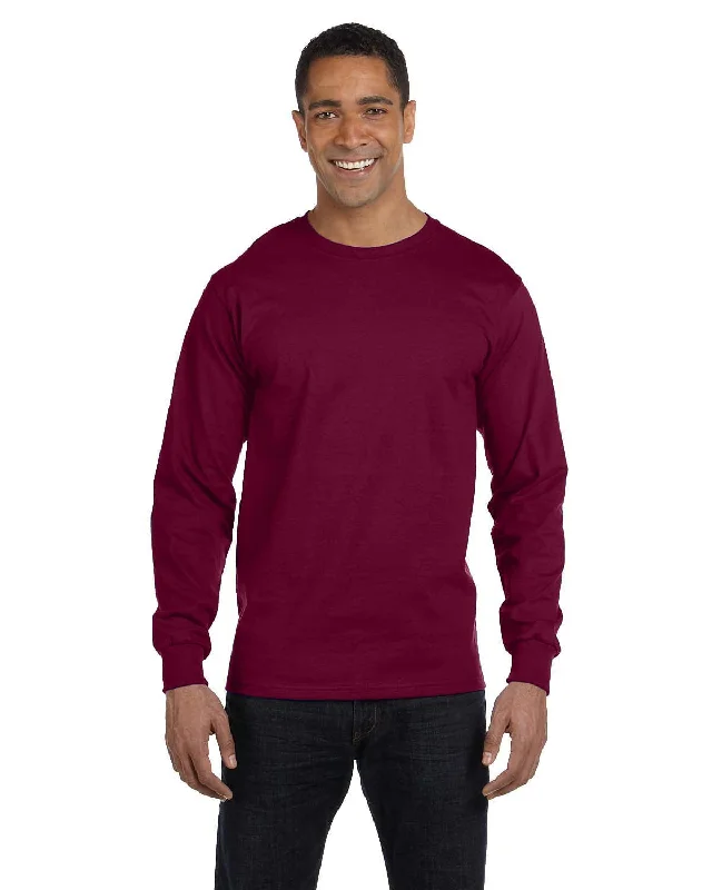 Gildan 50/50 Long Sleeve T-Shirt | Maroon Lace Blend Ribbed Blend Corduroy Blend