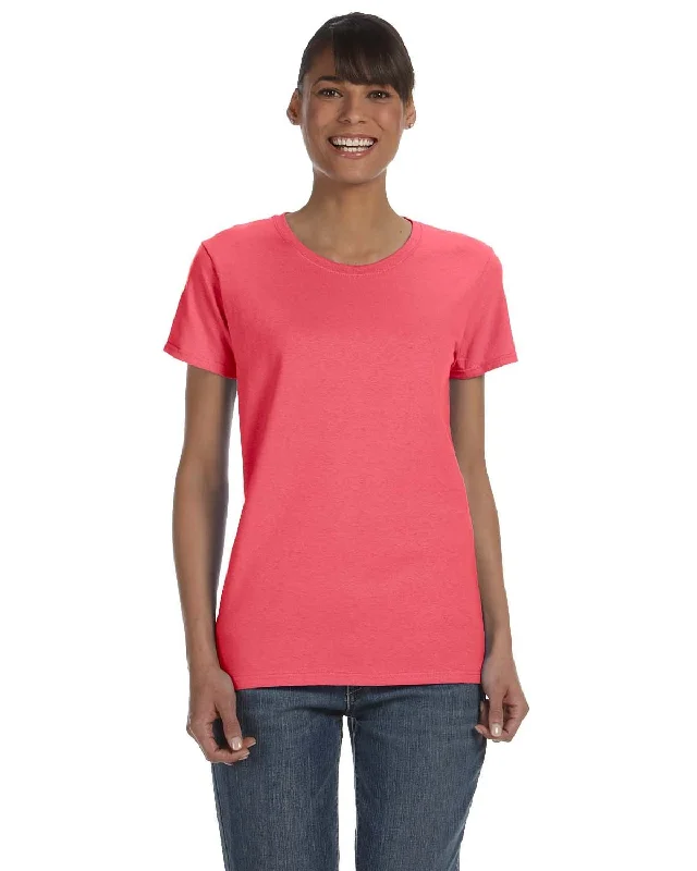 Gildan Ladies Lightweight 100% Cotton T-Shirt | Coral Silk Mesh Canvas Denim