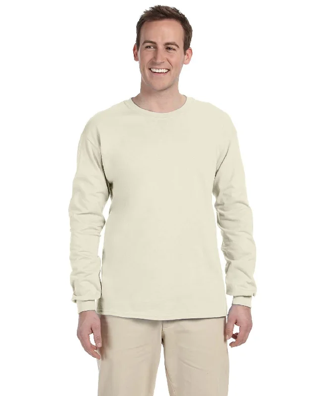 Gildan Ultra Cotton Heavyweight Long Sleeve T-Shirt | Natural Welt Pockets Slit Pockets