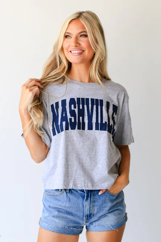 Heather Grey Nashville Cropped Tee Ribbed T-Shirt High Neck Heavyweight