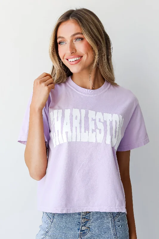 Lavender Charleston Cropped Tee Elasticated Padded Insulated