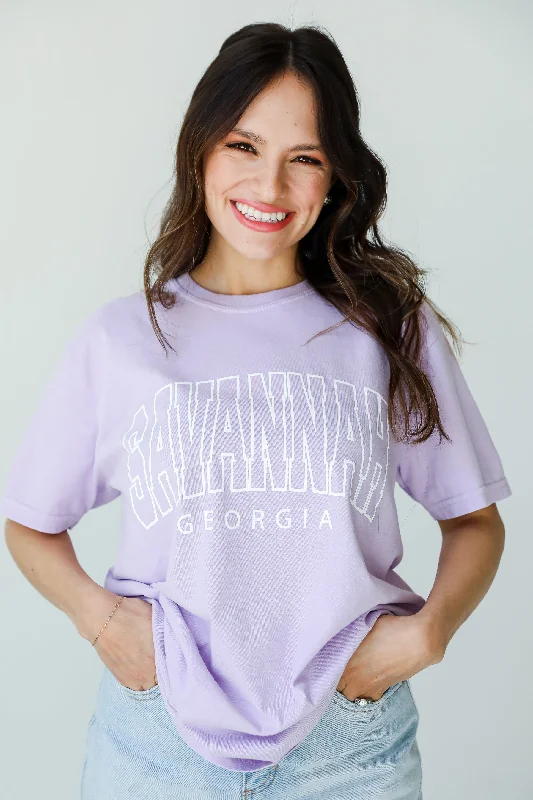 Lavender Savannah Georgia Block Letter Tee Handmade Hand-knitted Hand-woven