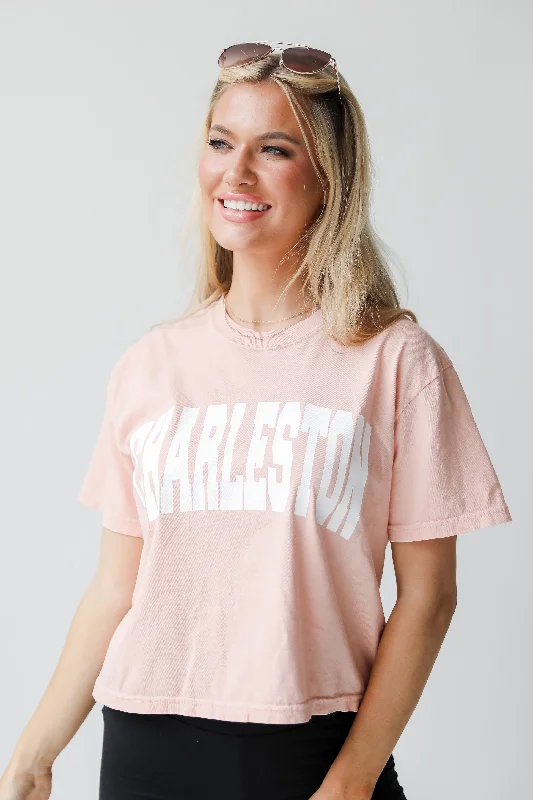 Peach Charleston Cropped Tee Chenille Blend Fleece Blend Nylon Blend