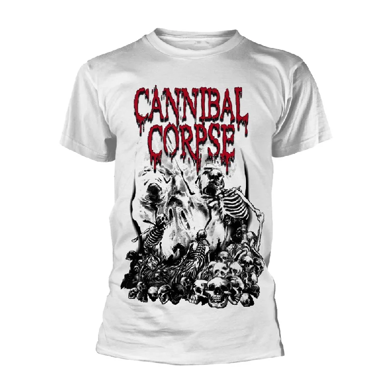 Cannibal Corpse Unisex T-shirt: Pile Of Skulls (White) Jersey Fabric Tulle Fabric Batik Fabric