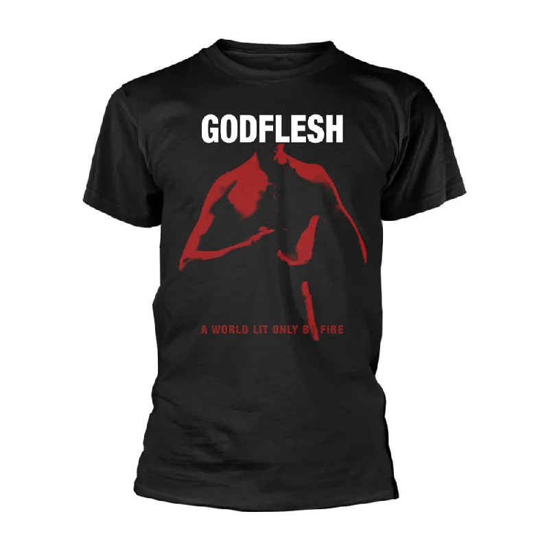 Godflesh Unisex T-shirt: A World Lit Only By Fire Hooded Caped Shawl Collar