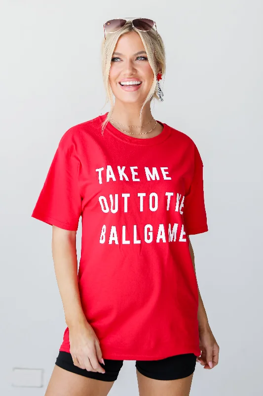 Red Take Me Out To The Ballgame Tee Casual Formal Business