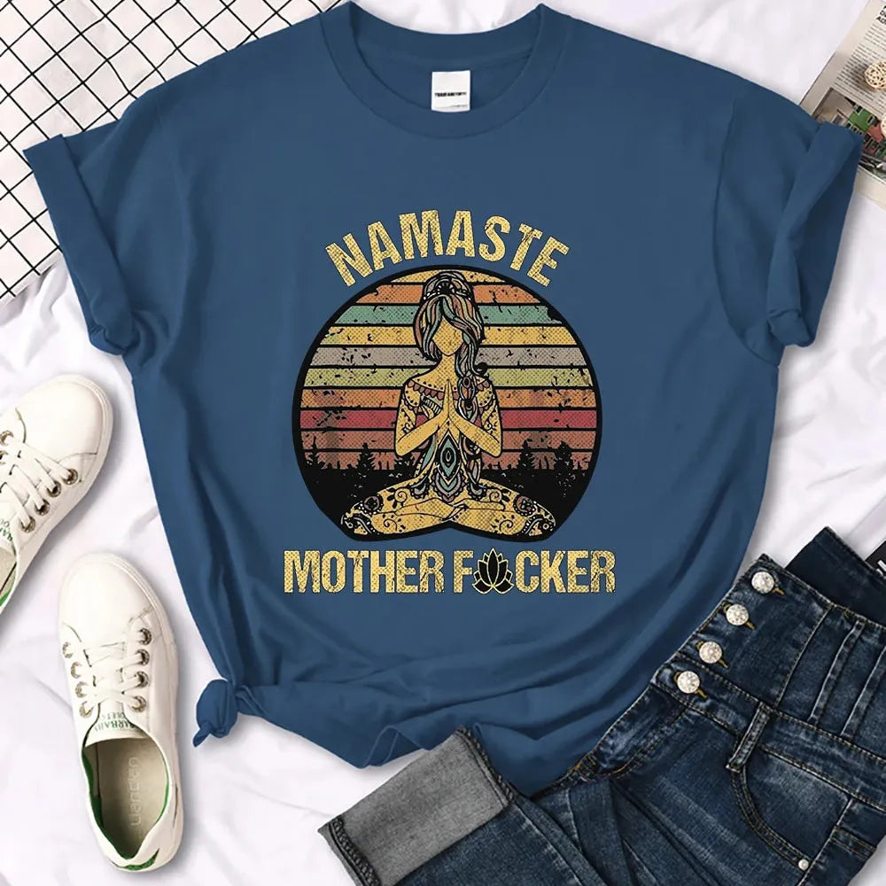 Vintage Namaste Mother Explicit Pattern Women T-Shirt O-Neck Creative T Shirts Fashion Breathable Crop Top Casual Sport T Shirt Plaid T-Shirt Polka Dot Checkered