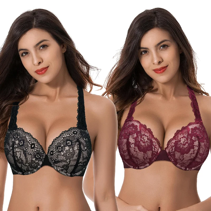 Women's Plus Size Add 1 and a half Cup Push Up Underwire Convertible Lace Bras Supportive Cotton Bra