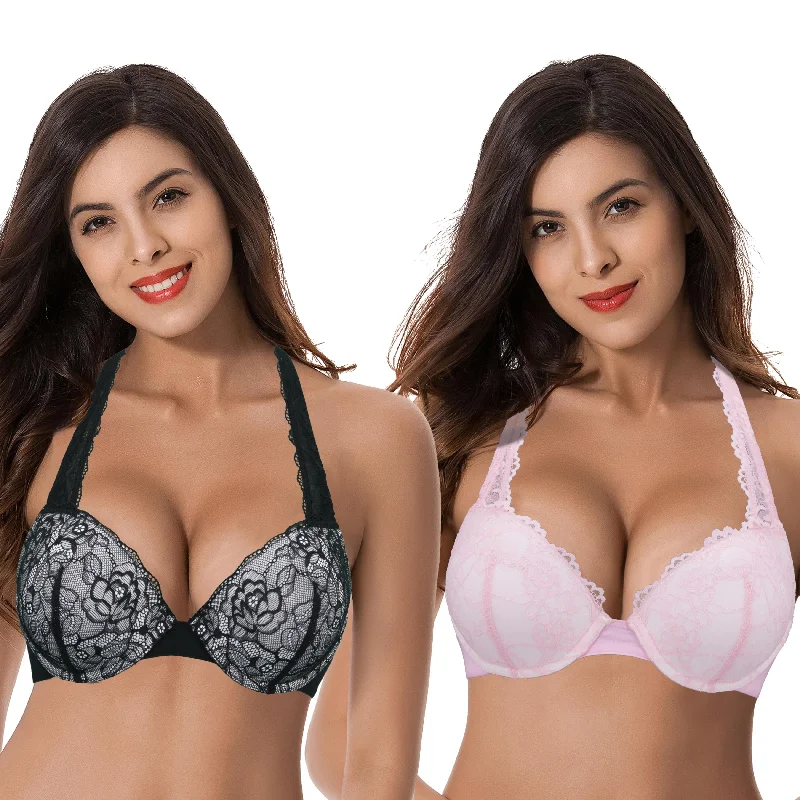 Women's Plus Size Add 1 and a half Cup Push Up Underwire Convertible Lace Bras Light Seamless Bra