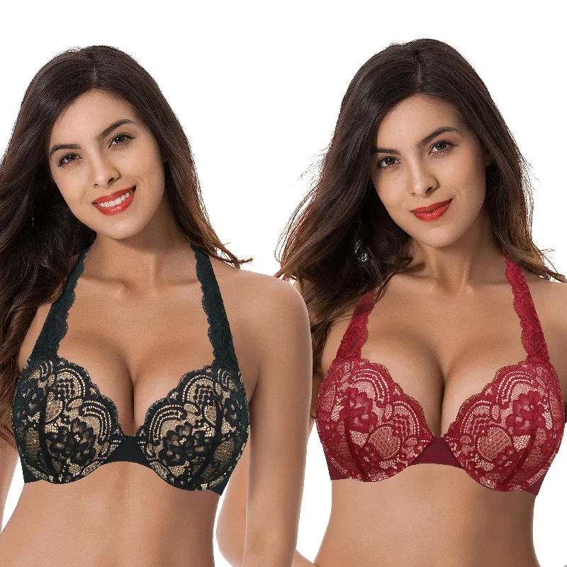 Women's Plus Size Add 1 and a half Cup Push Up Underwire Convertible Lace Bras Chic Lace Underwear