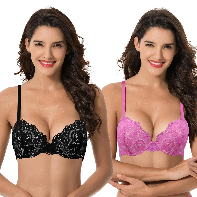 Women's Underwire Plus Size Push Up Add 1 and a Half Cup Lace Bras Sexy Underwire Bra