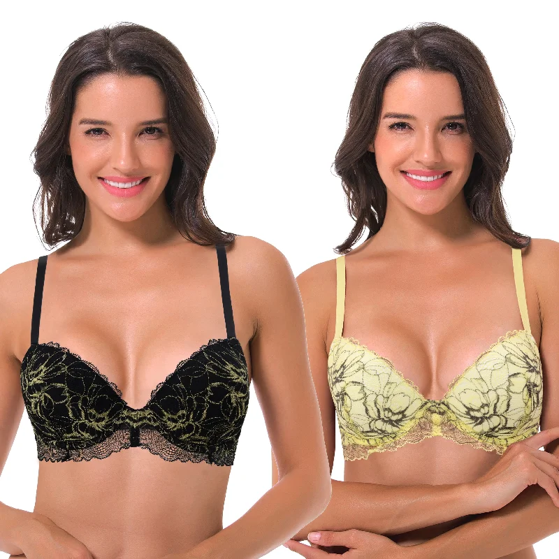 Women's Underwire Plus Size Push Up Add 1 and a Half Cup Lace Bras Sporty Compression Bra