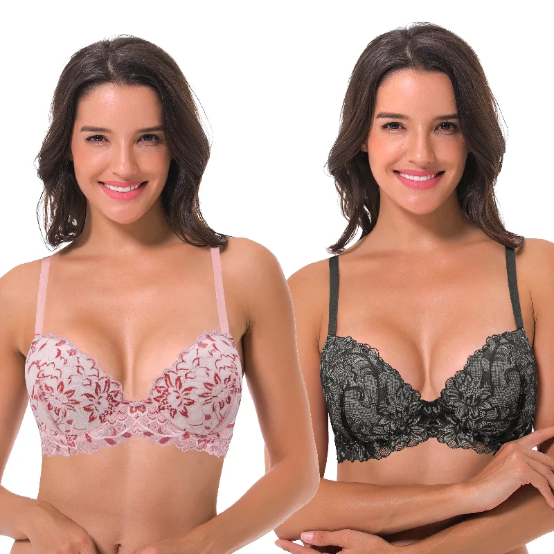 Women's Underwire Plus Size Push Up Add 1 and a Half Cup Lace Bras Multi-Way Bra Design