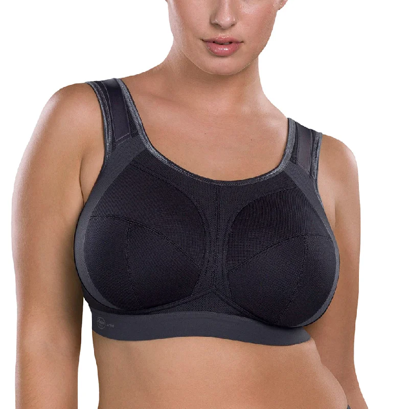 Anita Extreme Control Plus Big Cup Sports Bra, Black/Anthracite | Black Full Coverage Sports Bra | Anita Sport Bra Seamless Bra Design