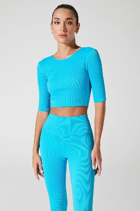 Aqueous Short-Sleeve Bra - Pacific Blue Sports Support Bra