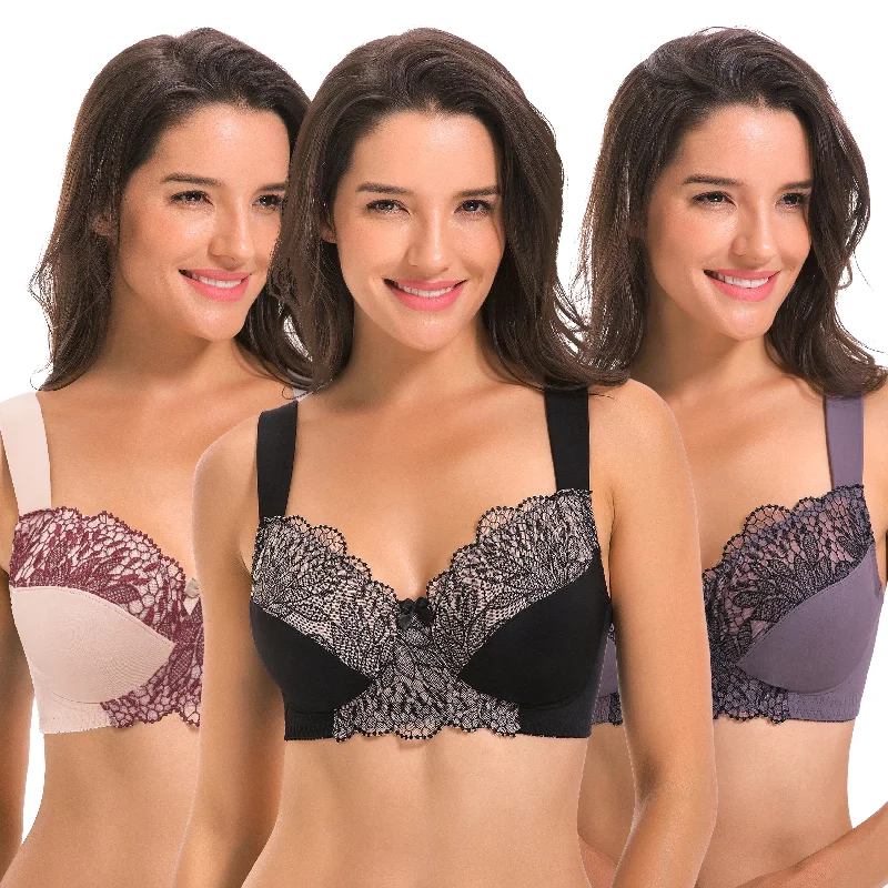 Plus Size Unlined Minimizer Wirefree Bras with Embroidery Lace Comfortable Lounge Bra