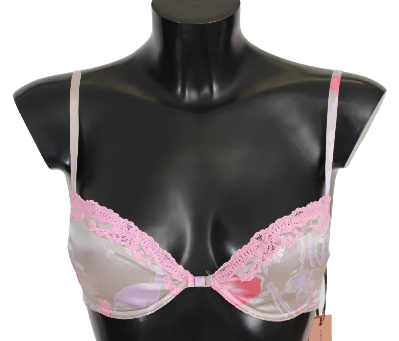 Chic Pink Lace Silk Blend Push Up Bra High-Cut Bra Design