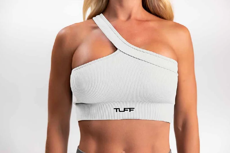 Classic Ribbed One Shoulder Sports Bra - White Adjustable Fit Bra