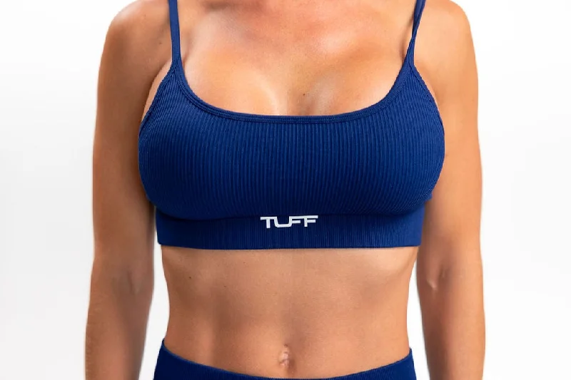 Classic Ribbed Sports Bra - Blue High Support Bra