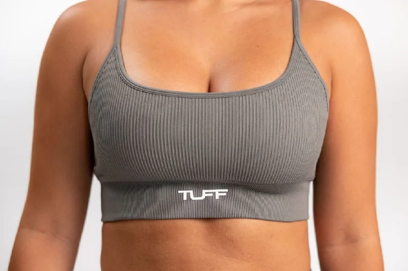 Classic Ribbed Sports Bra - Gray Supportive Sports Bra