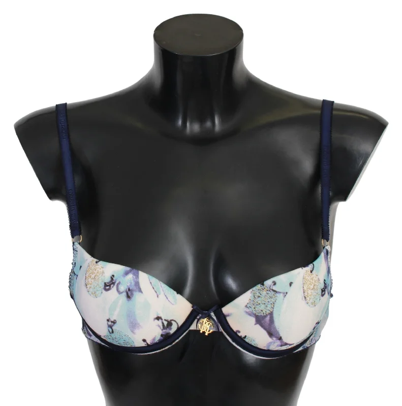 Elegant Push-up Bra In Blue Print Floral Lace Bra