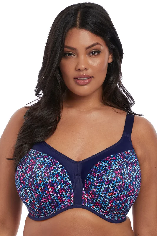 Elomi Energise Underwire Sports Bra With J Hook, Navy Geo | Elomi Energize Sports Bras Trendy Lace Bra