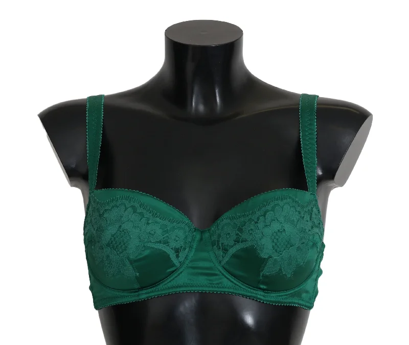 Enchanting Green Floral Lace Silk Bra Smooth Push-Up Bra