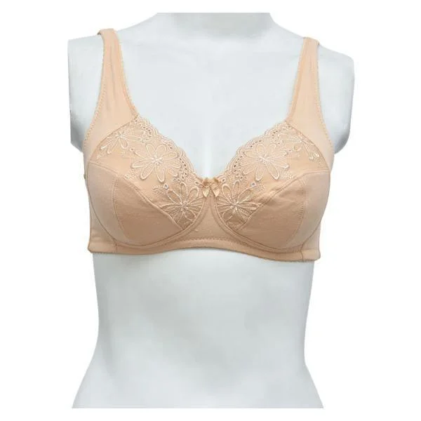 Everyday Cotton Bra Non Padded Wire Free Daily Bra Partially Embroidered Everyday Bra Fashionable Push-Up Bra