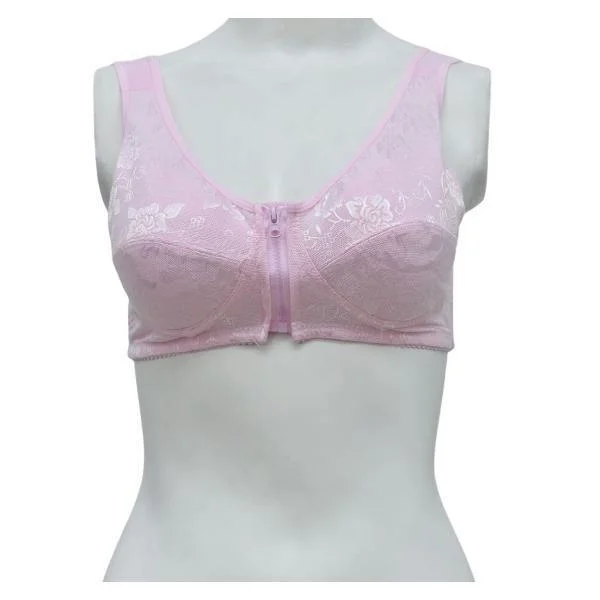 Front Open Bra for Elderly Zipper Front Poly Bra For Women Front Open Bra Full Coverage Classic Wire-Free Bra