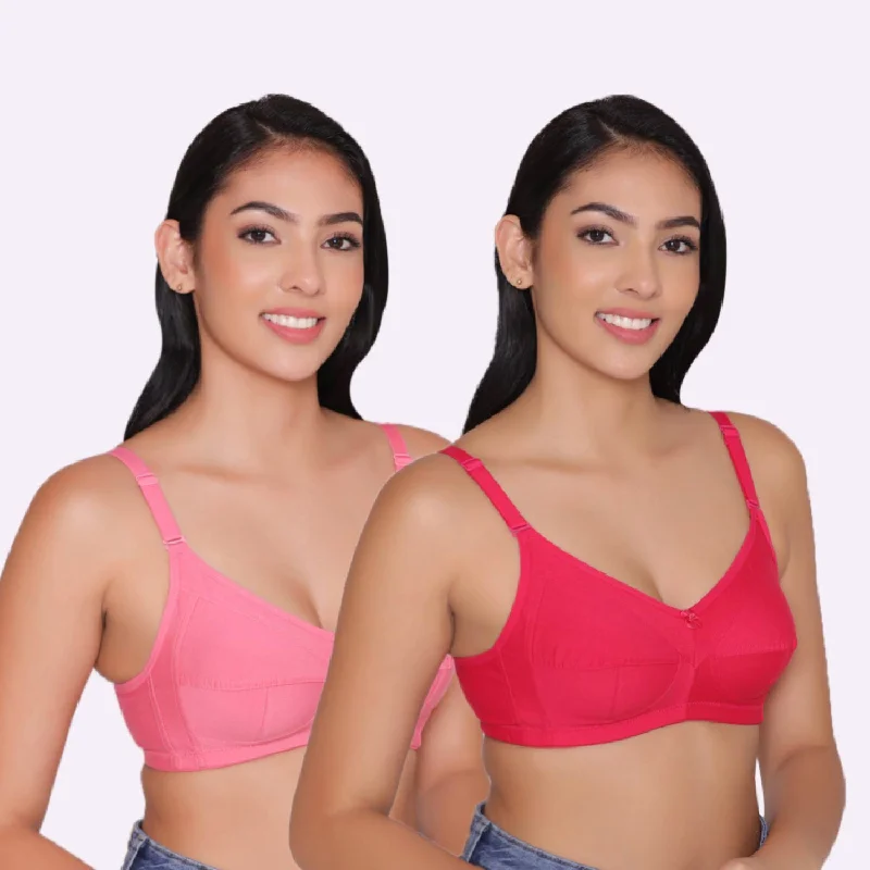 Women's Non Padded Non Wired Full Coverage Bra with No Spillage (Pack of 2)-ELSA Seamless Sports Bra