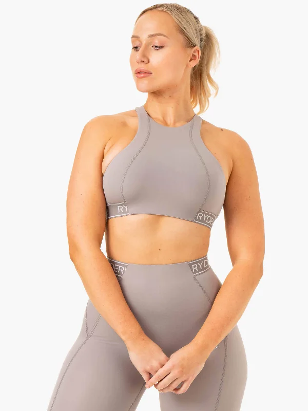 Level Up High Impact Sports Bra - Steel Grey Elegant Satin Bralette