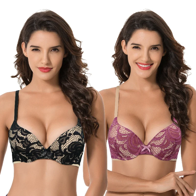 Women's Plus Size Perfect Shape Add 1 Cup Push Up Underwire Lace Bras Daily Comfort Bra