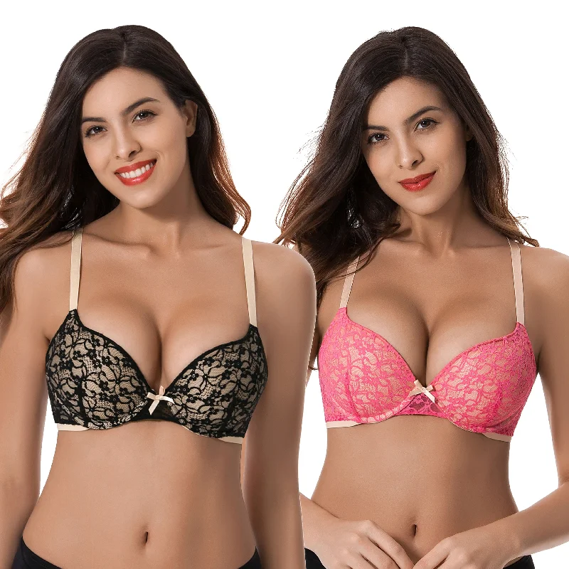 Women's Plus Size Perfect Shape Add 1 Cup Push Up Underwire Lace Bras Elegant Silk Bra