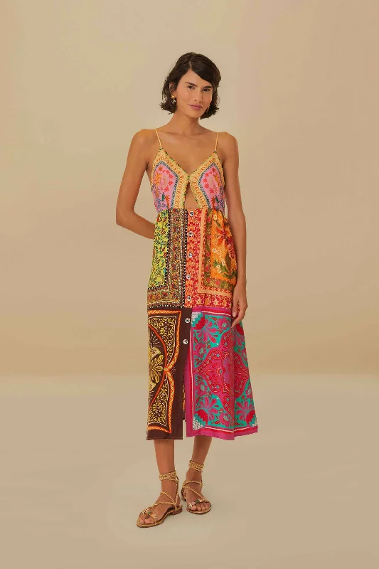 Mixed Scarves Multicolour Midi Dress Trendy Fit-and-Flare Midi Dress