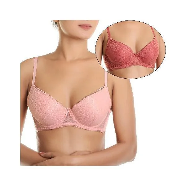 Pack Of 2 Dot Mesh and Lace Pushup Bras Elegant Satin Bralette