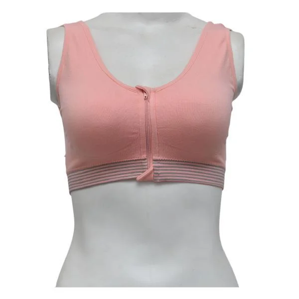 Retro Front Zipper Sports Bra Supportive Cotton Bra