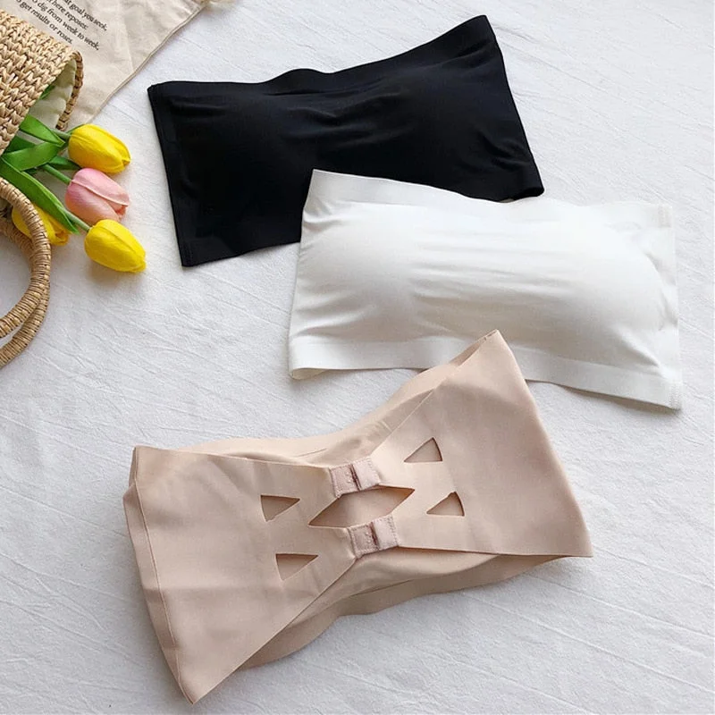 Seamless One-piece Tube Tops Women Removable Pads Intimates Basic Black/White/Skin Womens Strapless Bra Bandeau Tube Top Feminine Lace Bra