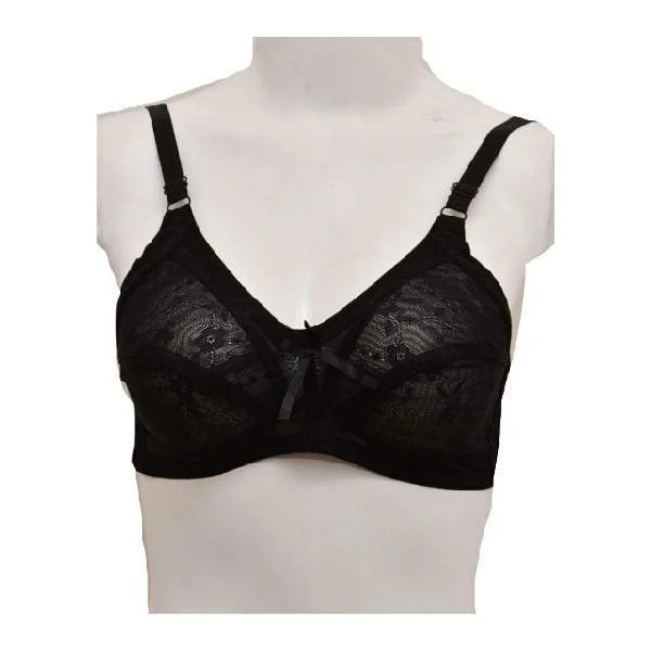 Soft Net Fancy Bra-Black Adjustable Bra Straps