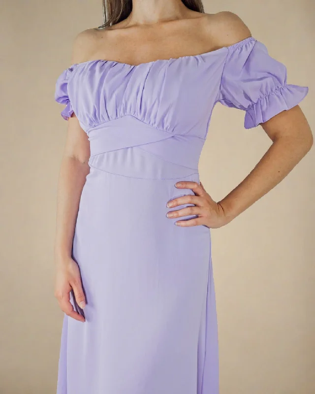 Sophia Lilac Dress - Bardot Midi Dress Comfortable Wrap Midi Dress