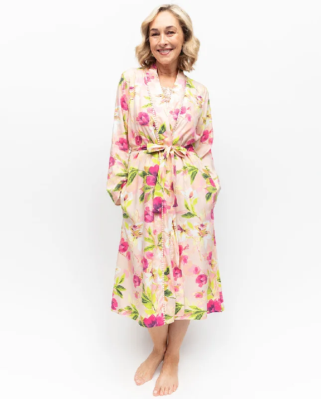 Tessa Lace Trim Floral Print Midi Dressing Gown Chic Off-Shoulder Midi Dress